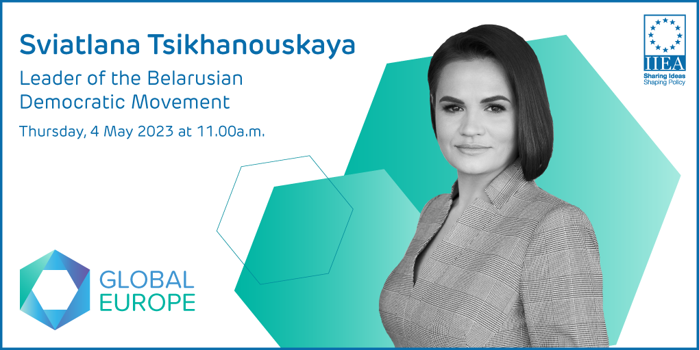 Graphic banner of Sviatlana Tsikhanouskaya, Leader of the Belarusian Democratic Movement