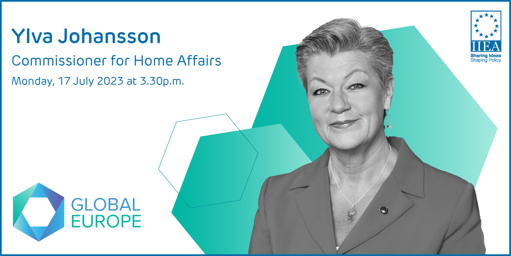 Graphic banner of Ylva Johansson, Commissioner for Home Affairs, 