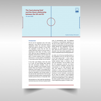 The ‘level playing field’ and the future relationship between the UK and EU