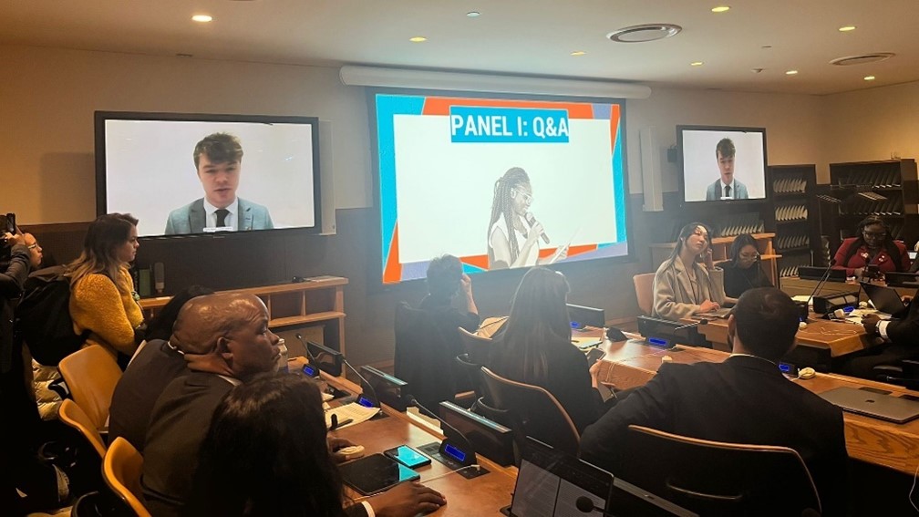 Ireland’s UN Youth Delegate, David Giles, speaking remotely at the UN Economic and Social Council Youth Forum