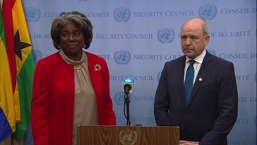 Linda Thomas-Greenfield, Permanent Representative of the United States to the UN and Fergal Mythen, Permanent Representative of Ireland to the UN